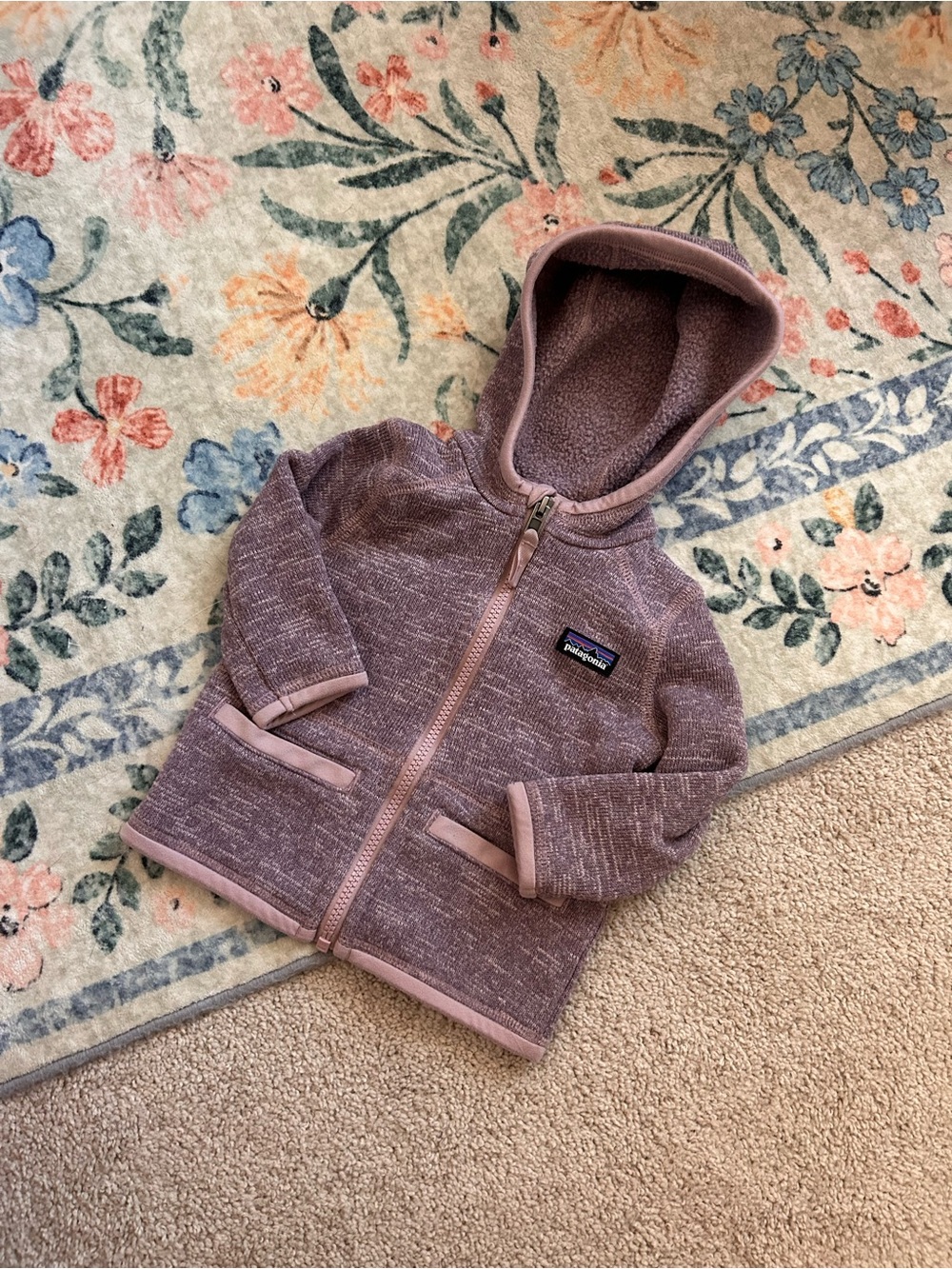 Patagonia Baby Hooded Fleece Jacket - Mauve 6-12mo